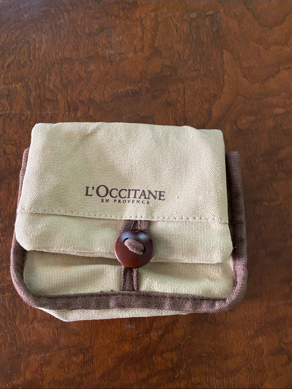 L'OCCITANE Provence Olive Canvas Pouch Button close makeup toiletry kit bag